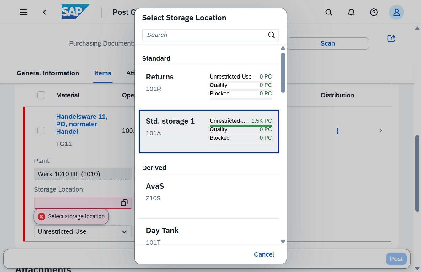 Click the Std. storage 1 option
