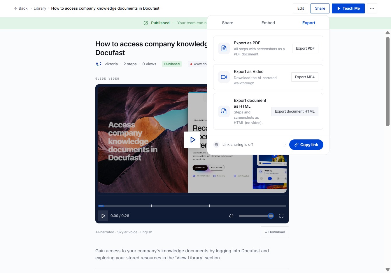 Click Export document as HTML