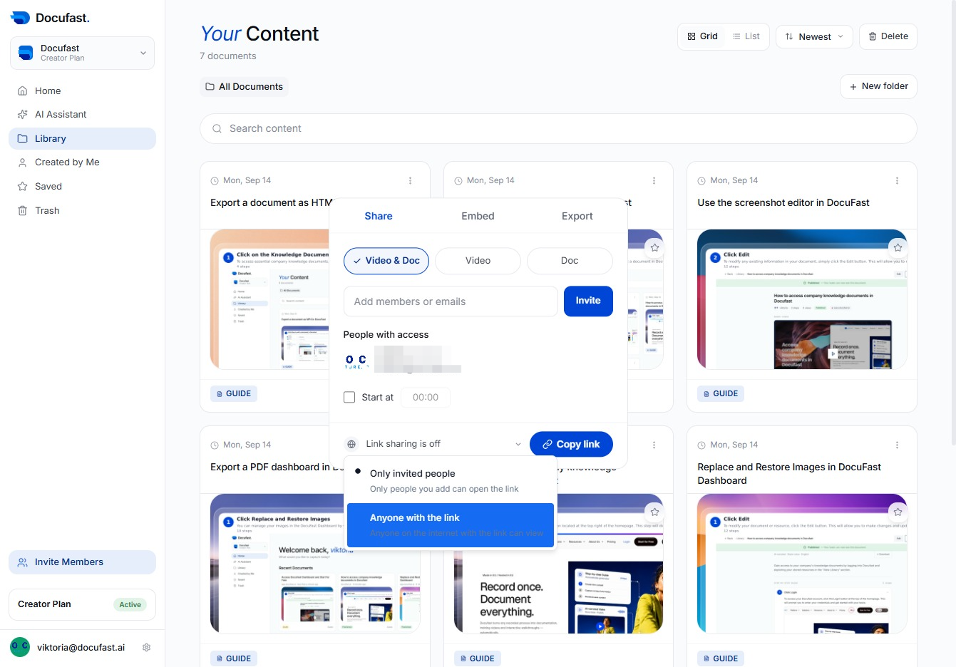 Select Link Sharing Option