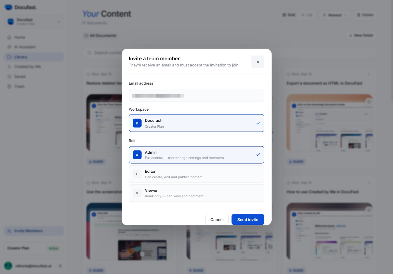 Click Send invite