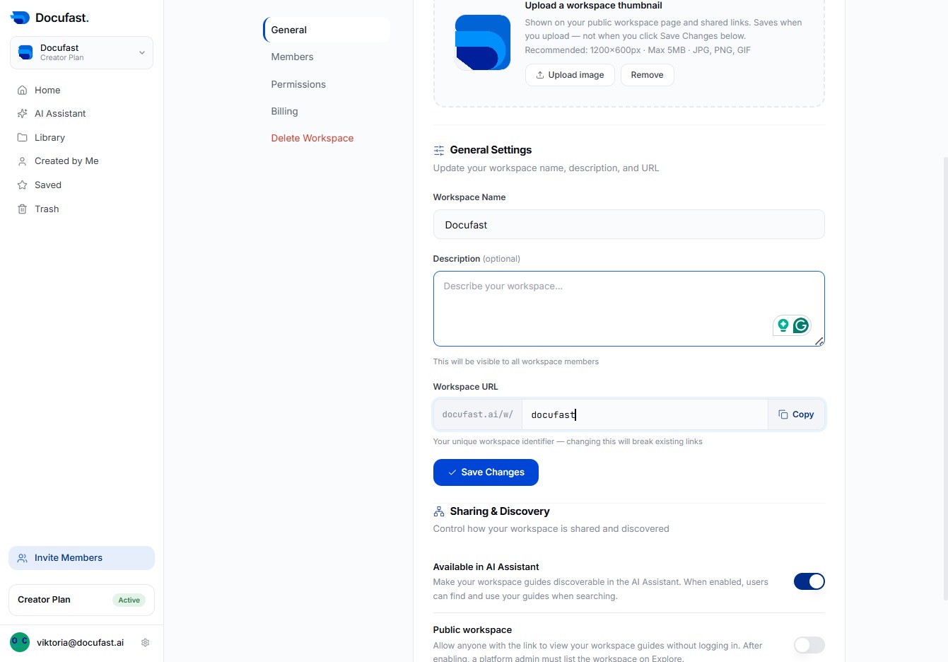 Click Workspace URL Field