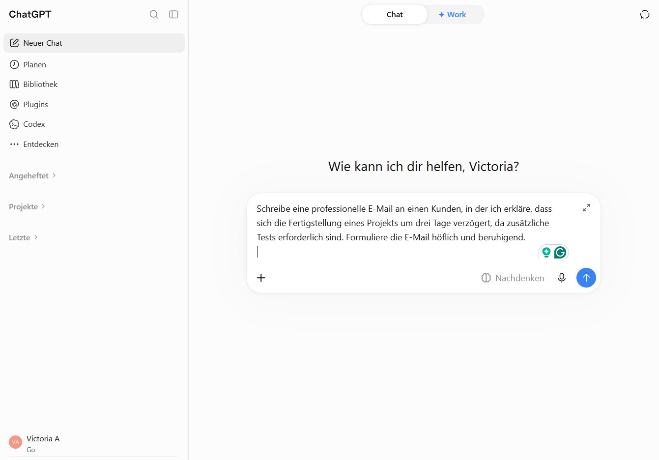 Type Anfrage in ChatGPT