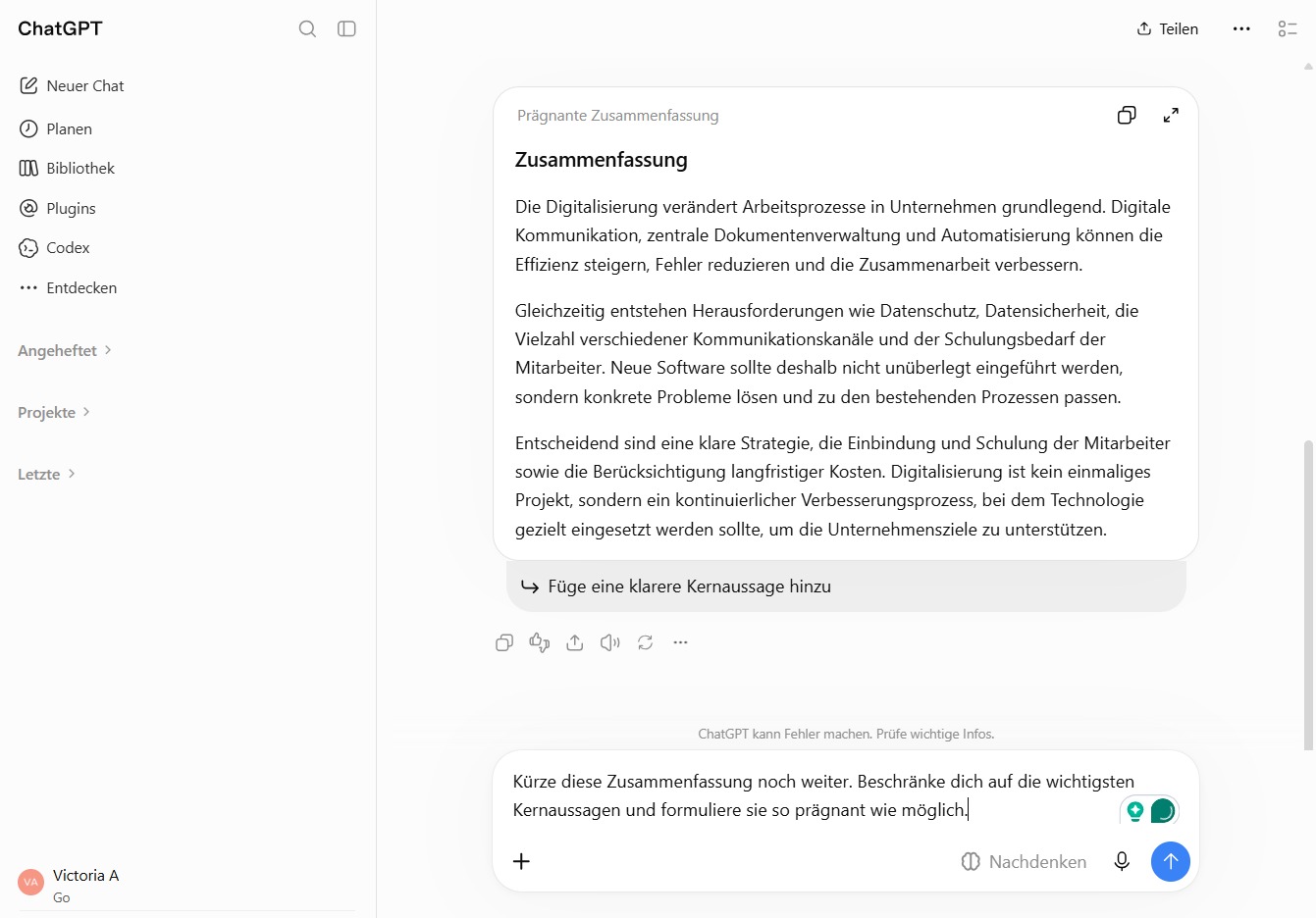 Gib eine Frage in ChatGPT ein