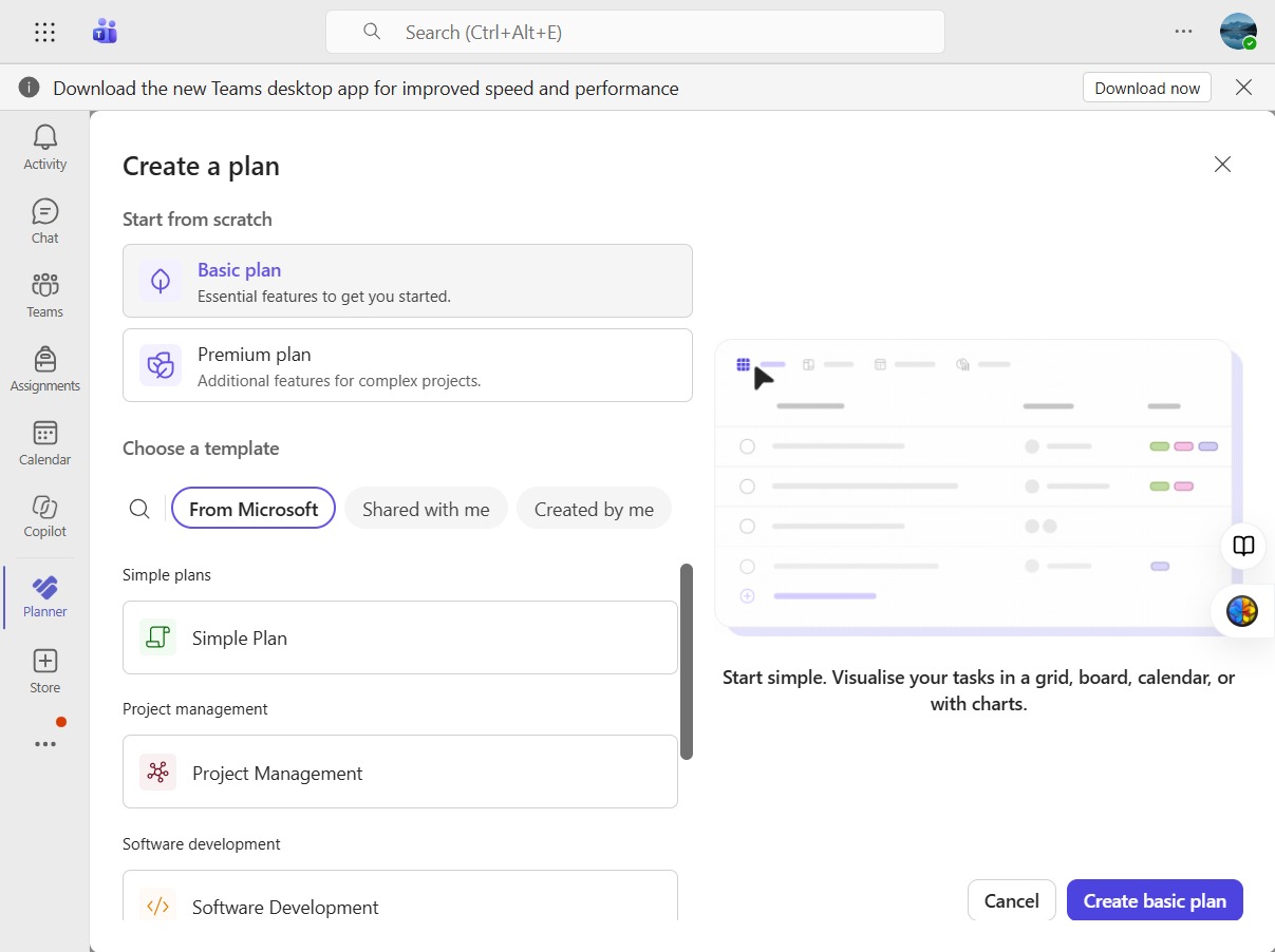 Click Create basic plan