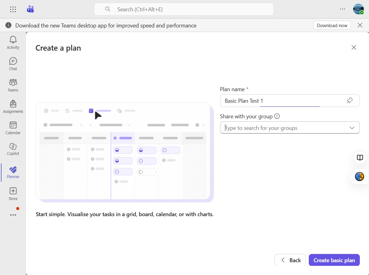 Type in the Plan Name